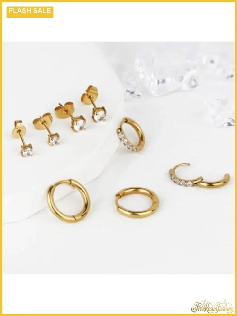 Gold Plated Huggie Hoop Earrings Set for Women - CZ Studs